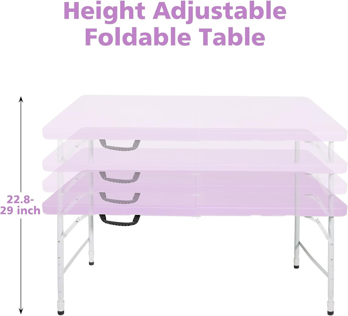 4 FT Folding Table with Carry Handle, Portable Fold-in-Half Plastic Table, Rectangle Foldable Table for Indoor/Outdoor Light Purple