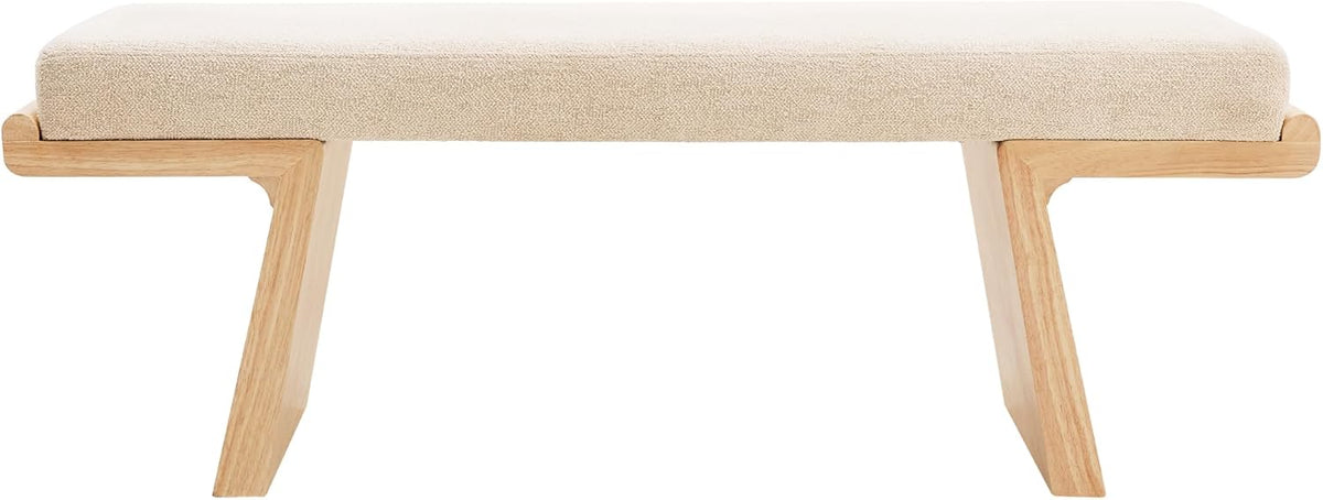 47.2" Natural Wood Bedroom Bench, Upholstered Entryway Bench, Modern End of Bed Ottoman with Soft Padded Seat & Solid Wood Frame for Dining Room and Living Room, Linen