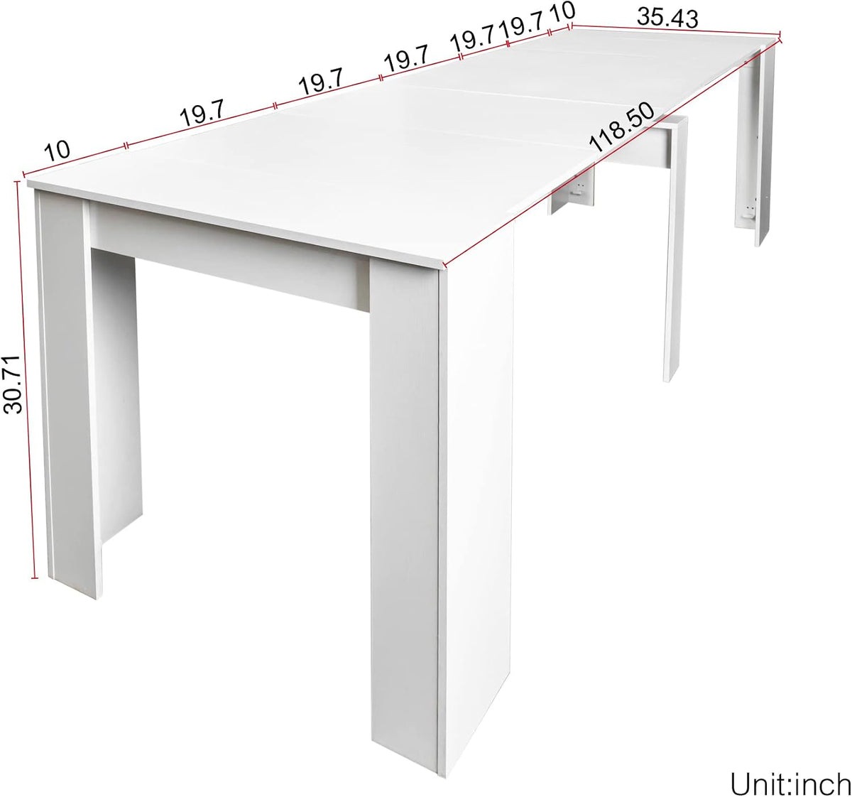 Henf Extendable Console Table with Extension Leaves, White Dining Room Table, 20''-118'' Expandable Dining Table for Living Room, Space Saving Extendable Dining Room Table for 2-12 Person