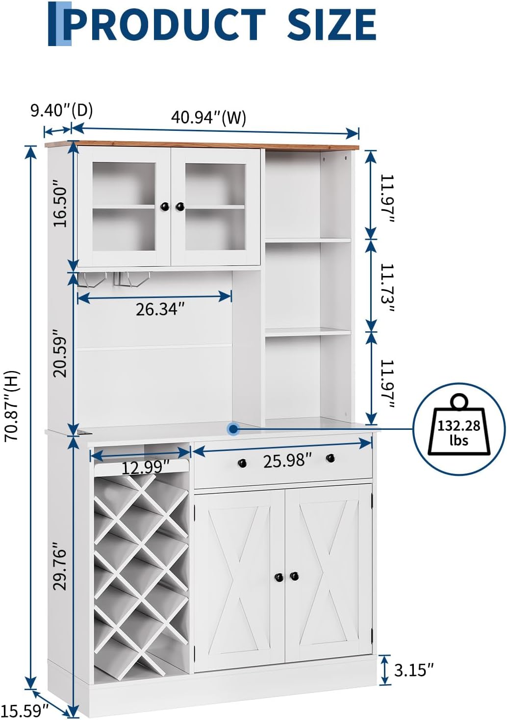 Takywep Contemporary Upright Storage Cabinet with Wine Bottle Rack | Built-in Outlet & Spacious Shelves – Multi-Functional Sideboard Credenza for Dining Area, Living Room, or Home Bar Setup