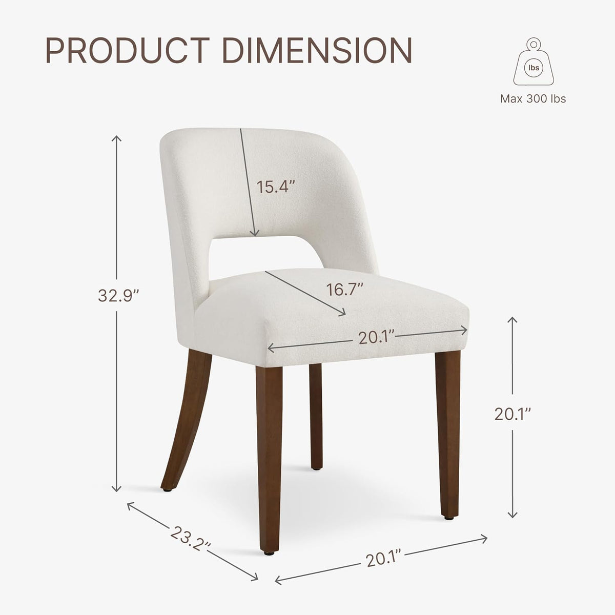 KISLOT Upholstered Dining Chairs Set of 2, Modern Armless Kitchen Chairs with Solid Wood Legs, Boucle Fabric, Sturdy Spring Structure, Comfortable Padded Dining Room Chairs, Cream