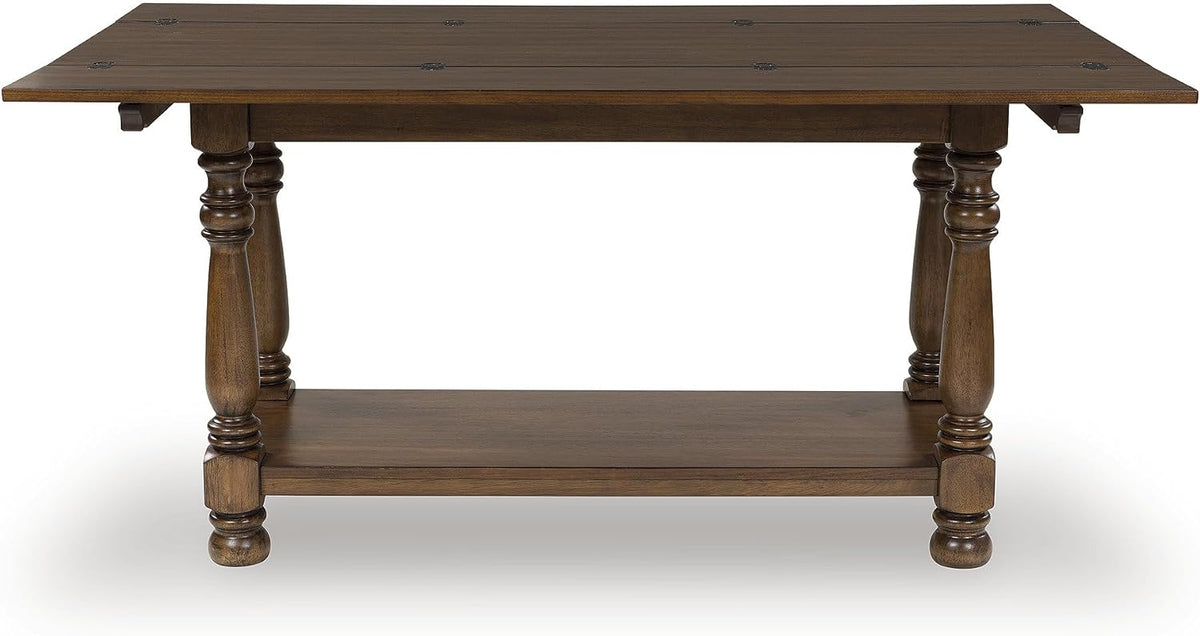 Signature Design by Ashley Sturlayne Flip Top Sofa Table, Expandable Console to Dining Table, Drop Leaf Design with Hardwood Solids, Space-Saving Multi-Use Furniture for Living Room, Brown