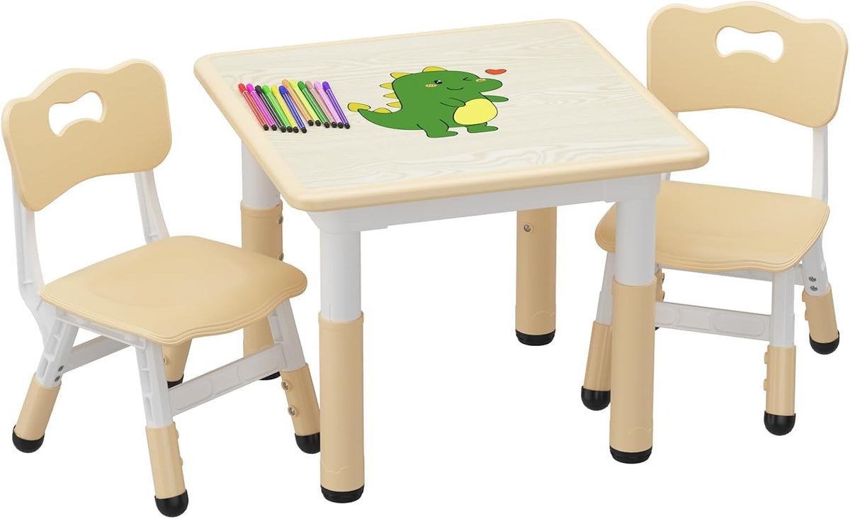 IDEALHOUSE Adjustable Height Kids Table and 2 Chairs Set – Writable Whiteboard Top, Non-Slip Legs, Easy to Clean, Ideal for Toddlers and Children Ages 2-10, Multi-Activity Table for Home, Nursery,
