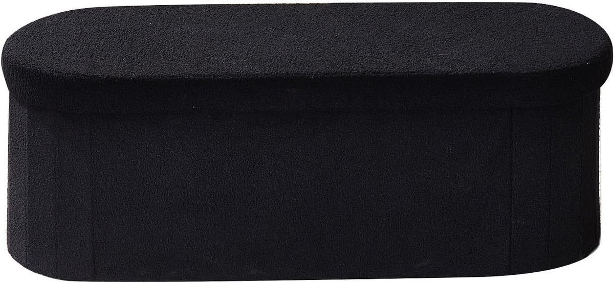 VEVOR Oval Storage Ottoman Bench, Foldable Teddy Fleece End of Bed Bench, Folding Upholstered Bed Ottoman Chest with Large Storage Space, Supports 660 lbs, for Living Room, Bedroom, Entryway, Black