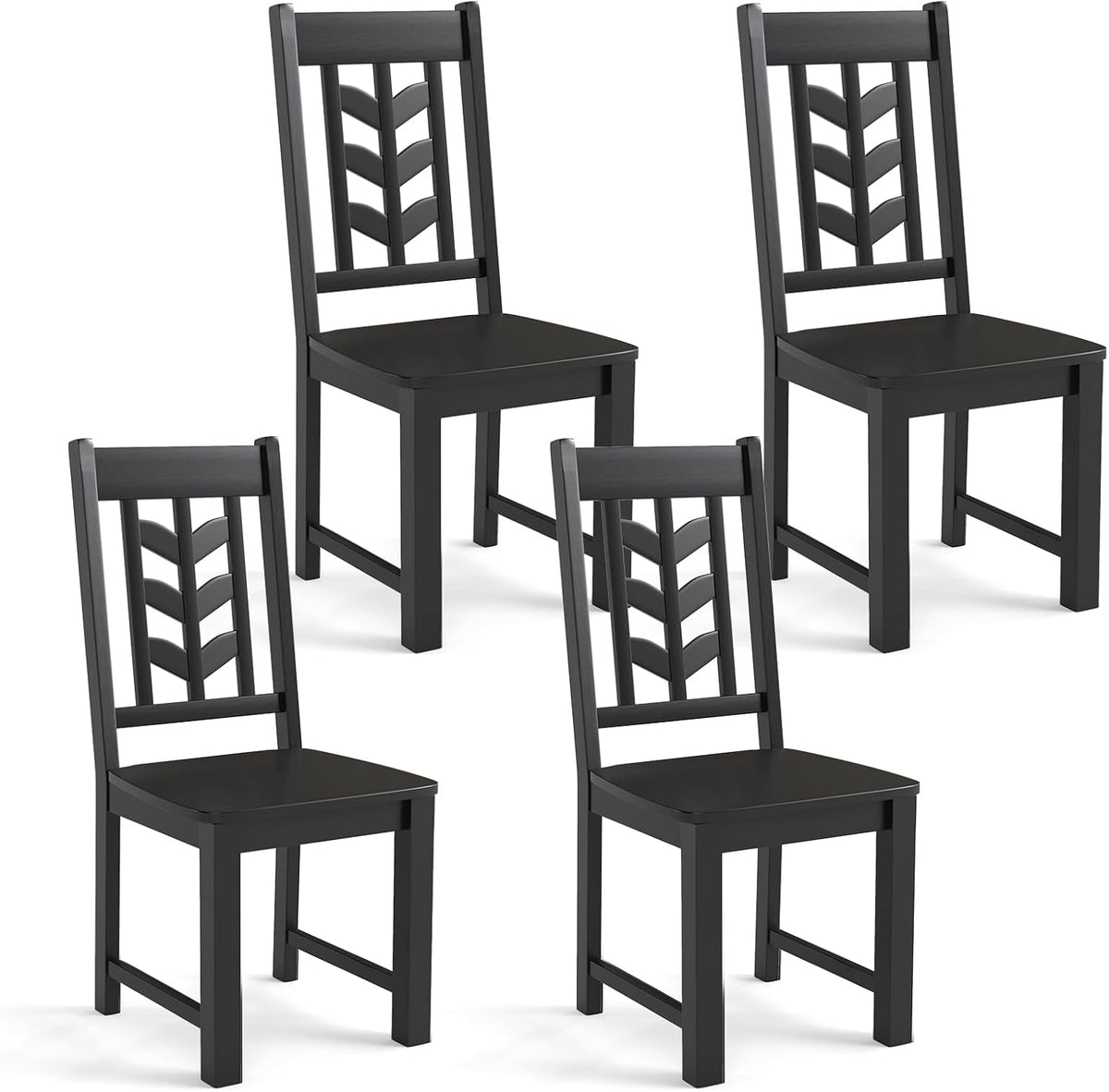 Giantex Wooden Dining Chairs Set of 4, Kitchen Chairs w/Rubber Wood Frame & Leaf-Shaped High Back, Max Load 400 LBS, Farmhouse Armless Dinette Side Chairs for Living Dining Room Restaurant, Black