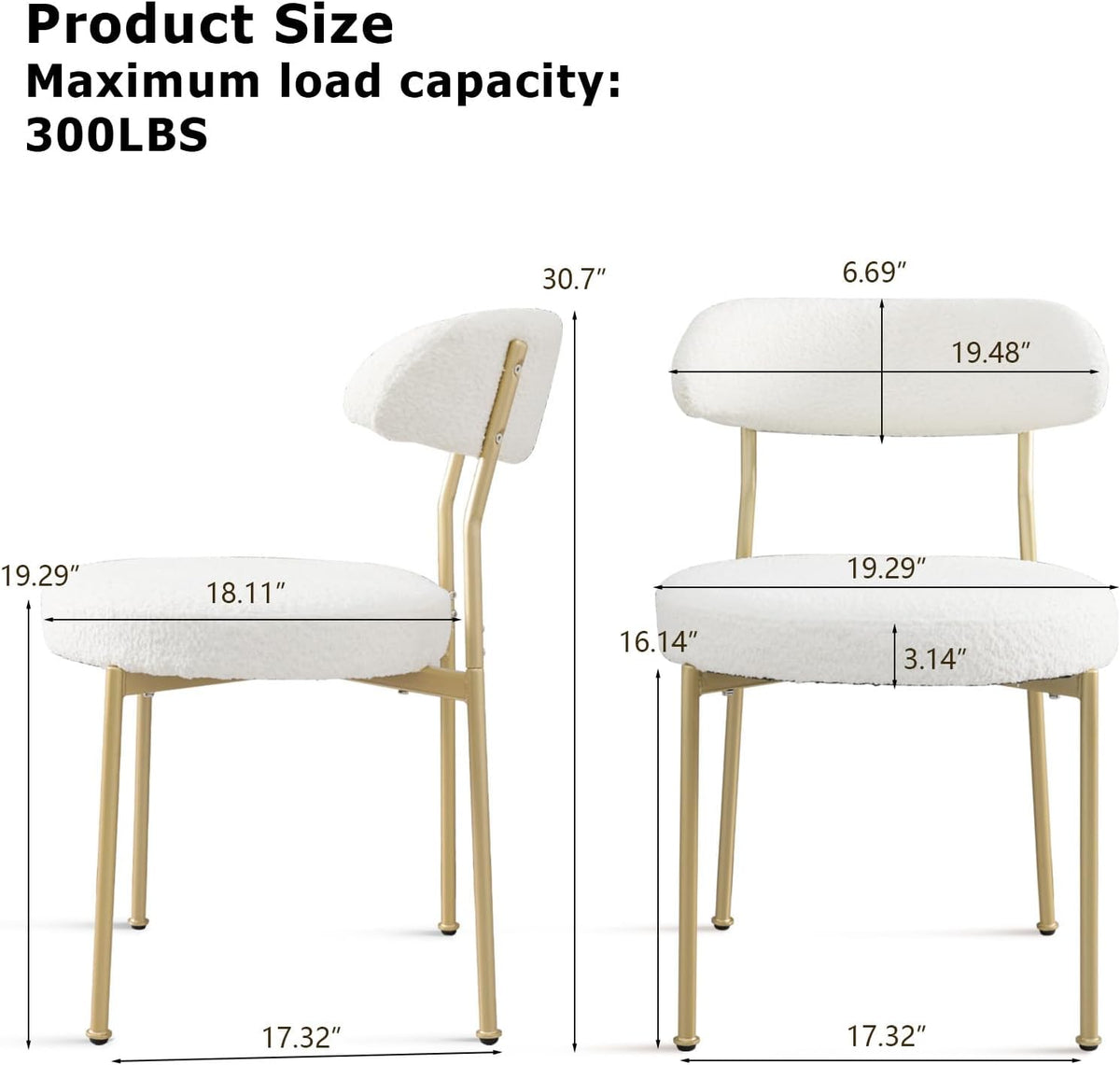 Dining Table and Dining Chair Set 23.6" White Round Table&2 Boucle Upholstered Golden Legs Chairs for Kitchen Dining Room Small Space 3 Piece Dining Table and Chair Set（Beige）
