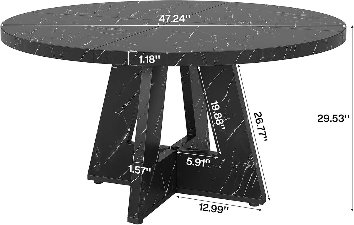 Tribesigns 47 inch Round Dining Table Wood Kitchen Table for Dining Room, 47" Dinner Room Tables for 4-6, Farmhouse Accent Furniture with Wooden Tabletop and Cross Base, Marbled Wood