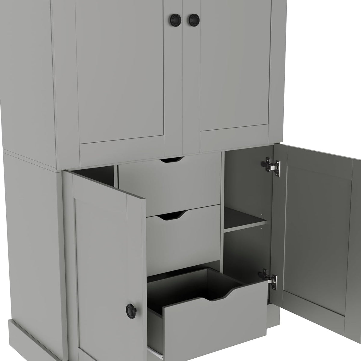 Virubi 42.3x20.0x70.9 inch Freestanding Kitchen Pantry Cabinet, Tall Storage Workstation with 4 Doors, 3 Drawers, 6 Door Shelves, Removable Shelves & 6 Wine Racks for Dining (Grey)