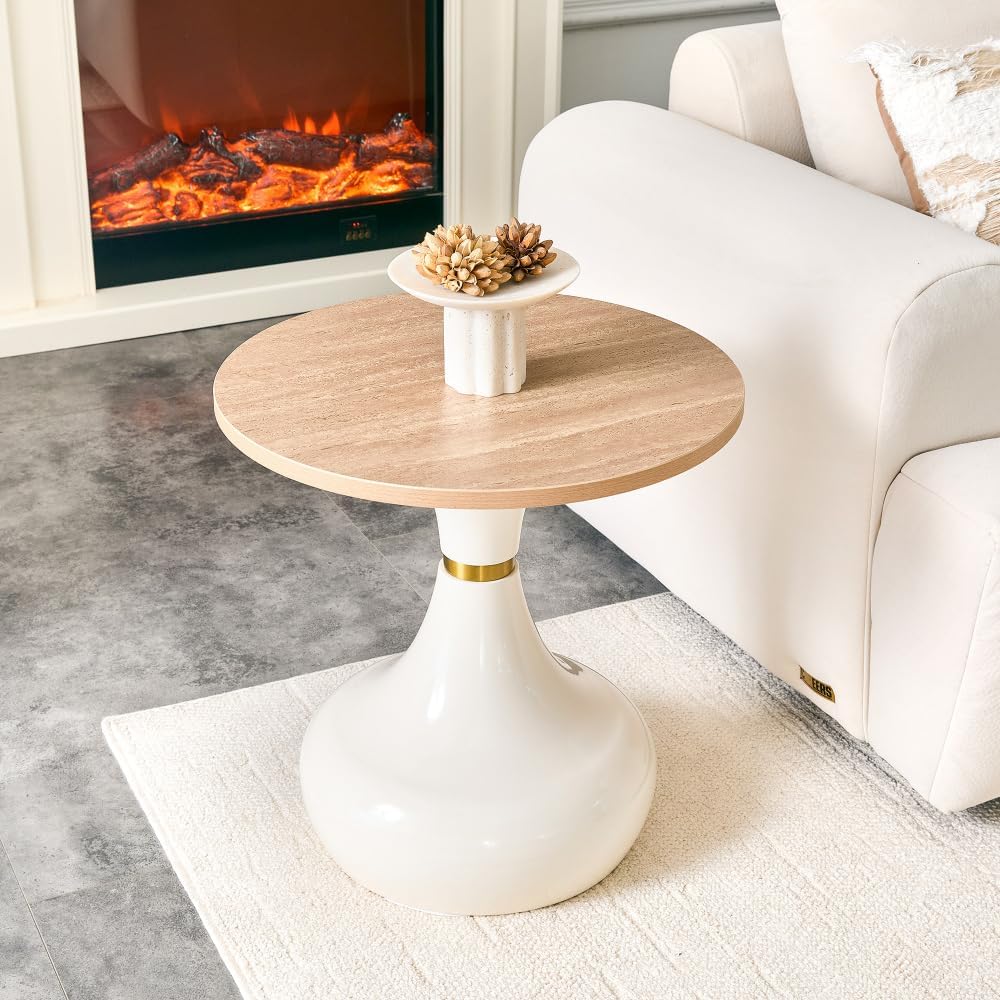 Affordable Luxury Gourd-Shaped Nesting Coffee Table Set. (Off White + Wood + MDF+Metal)