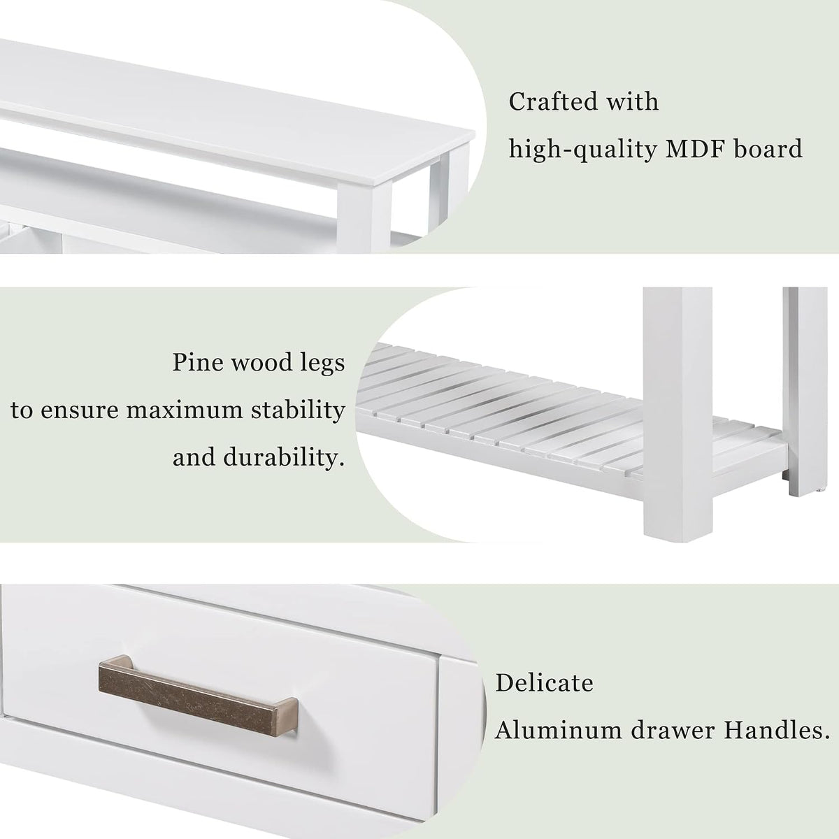 LUMISOL Console Table with 4 Drawers and 3-Tier Open Shelves, Wood Sofa Table Behind Couch with Metal Handles, Entryway Table for Living Room Foyer and Kitchen, White