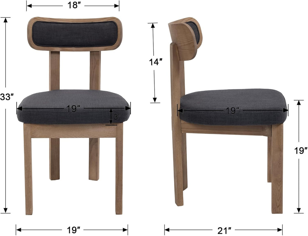 Linen Dining Chairs Set of 2, Mid Century Modern Upholstered Dining Room Chairs with Curved Back, Armless Kitchen Chairs for Living Room/Restaurant/Balcony/Bedroom/Home Desk/Task, Grey