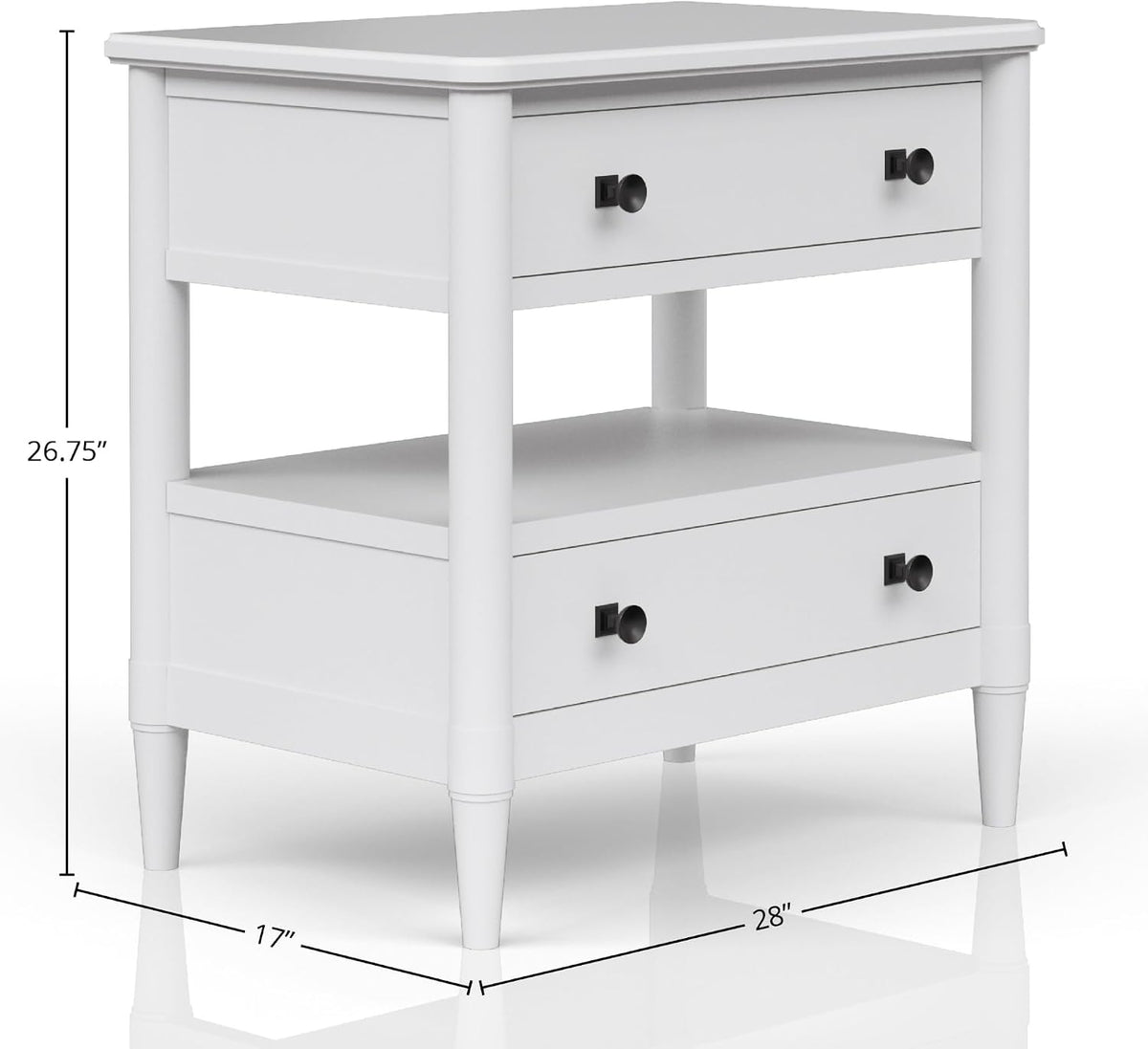 Open Nightstand White Finish with 2 Drawers,for Small Spaces