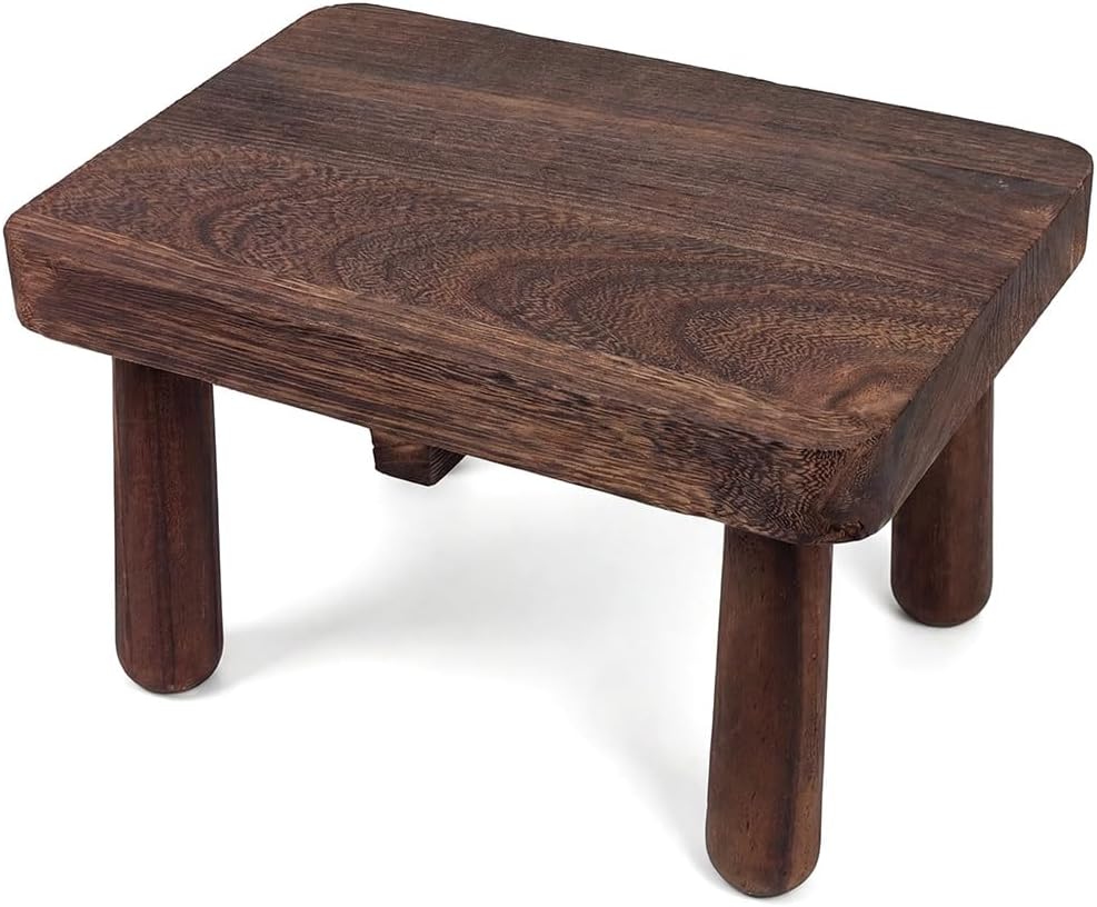 Chestnut Solid Wood Small Step Stool, Dark Brown, 11.8 x 8 x 7 in, Footrest Bench for Adults