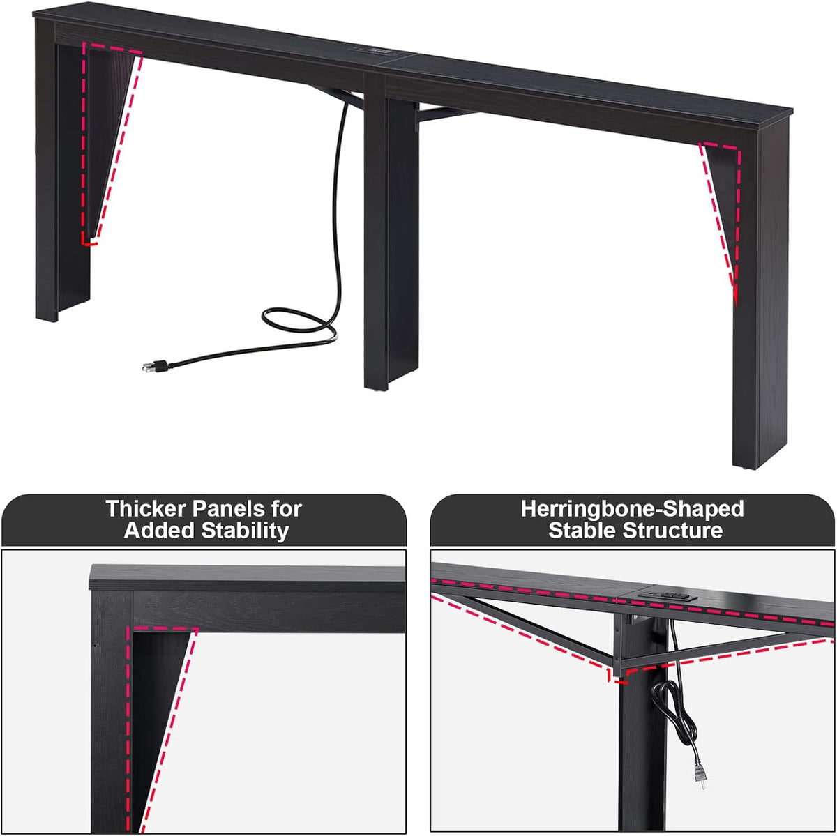MOHOPE 78.8" Long Console Table with Power Outlets, 7.9" Narrow Sofa Table with USB & Type-C Ports, Skinny Behind Couch Tables with Charging Station, Entryway Table for Hallway, Living Room, Black