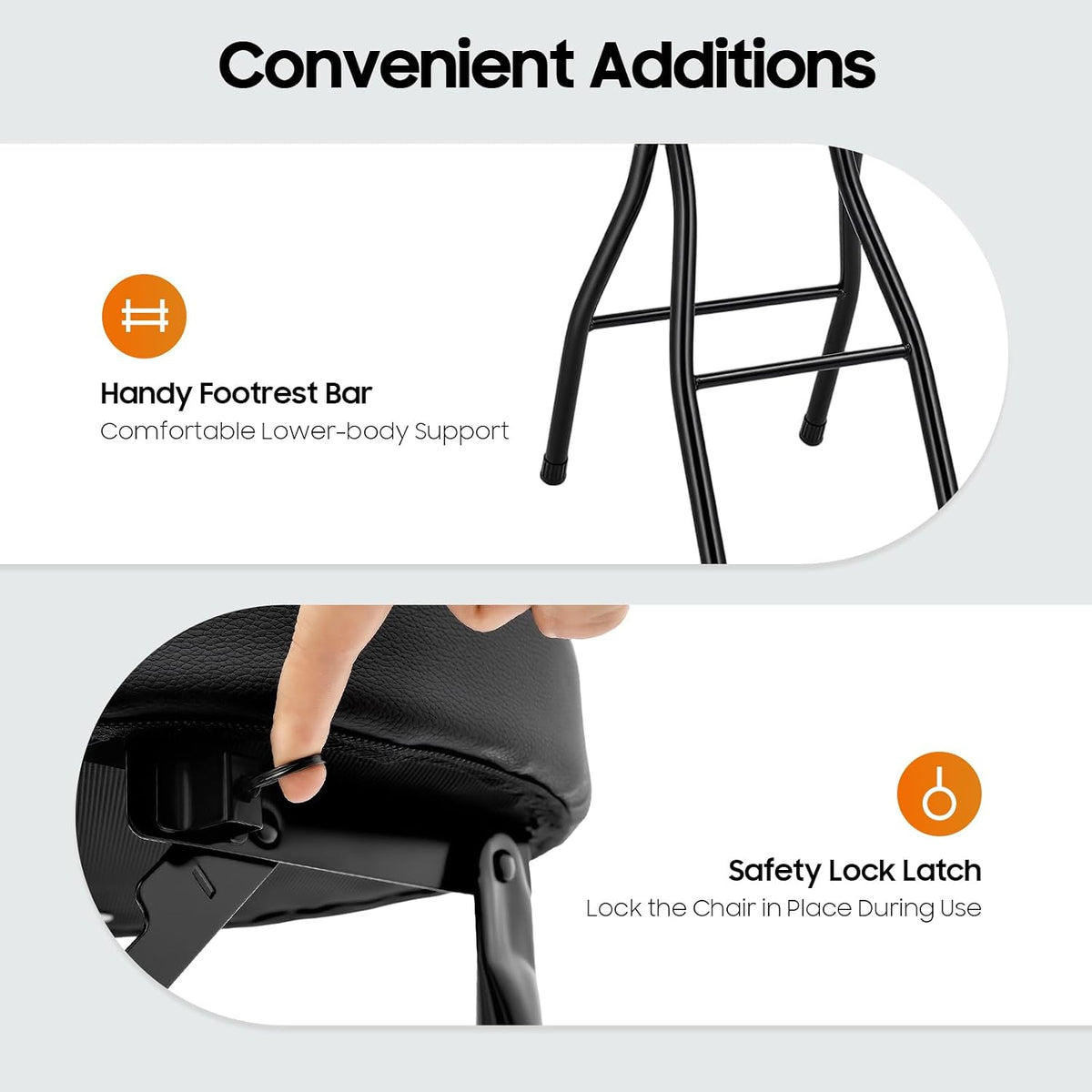 2 PCS Folding Bar Stool with Back, Tall Foldable Stool, Portable Stools Counter Height Foldable Stools Chairs Collapsible Stool for Kitchen Bar Shop Cafe ﻿ (Black)