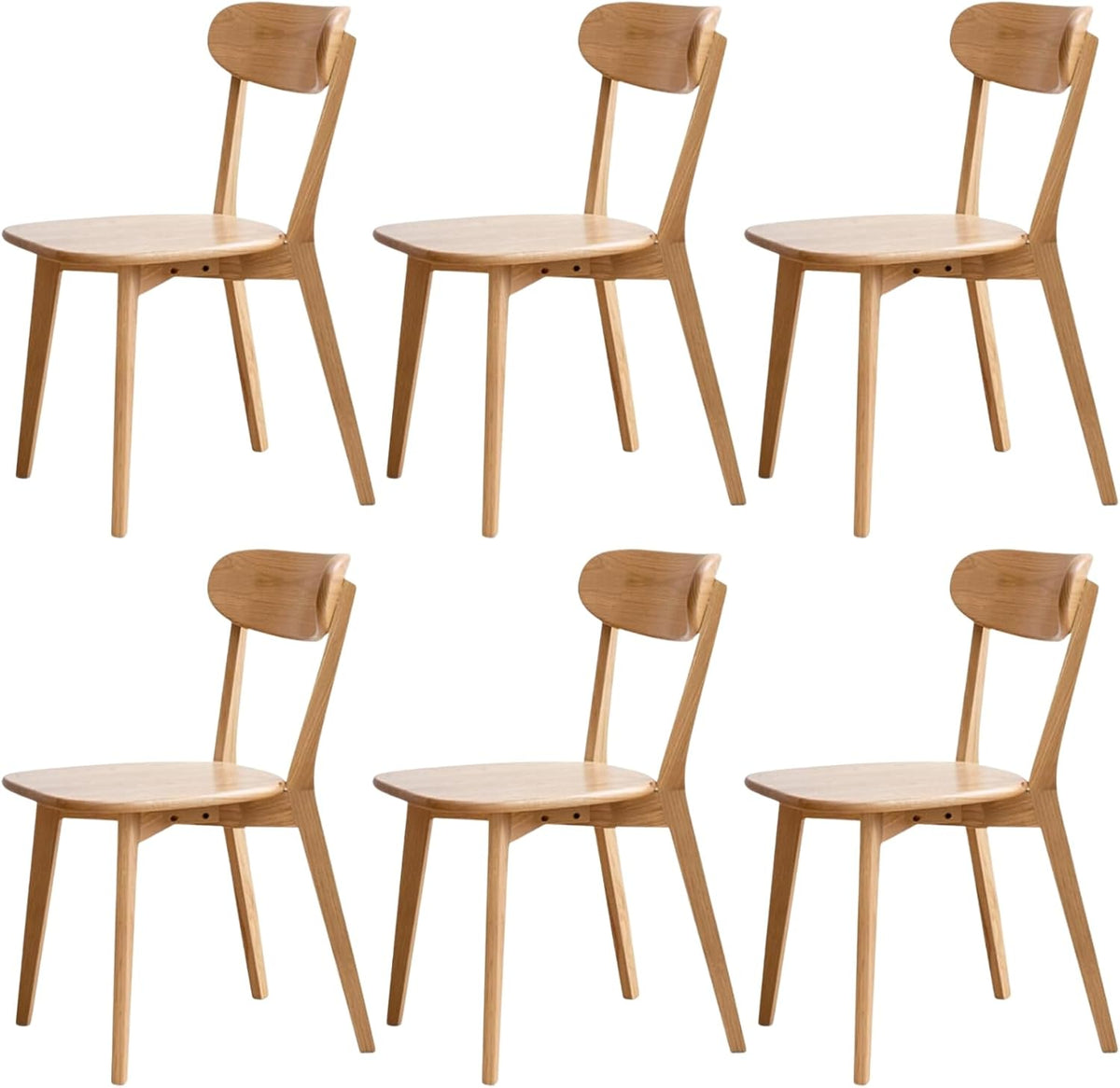 Solid Wood Dining Chairs Mid Century Modern Kitchen Chairs Set of 6 | Rounded Curved Backrest, Wide Comfortable Seat, Ergonomic Support, Easy Clean Wood Finish, Multiple Set Options,Natural Color