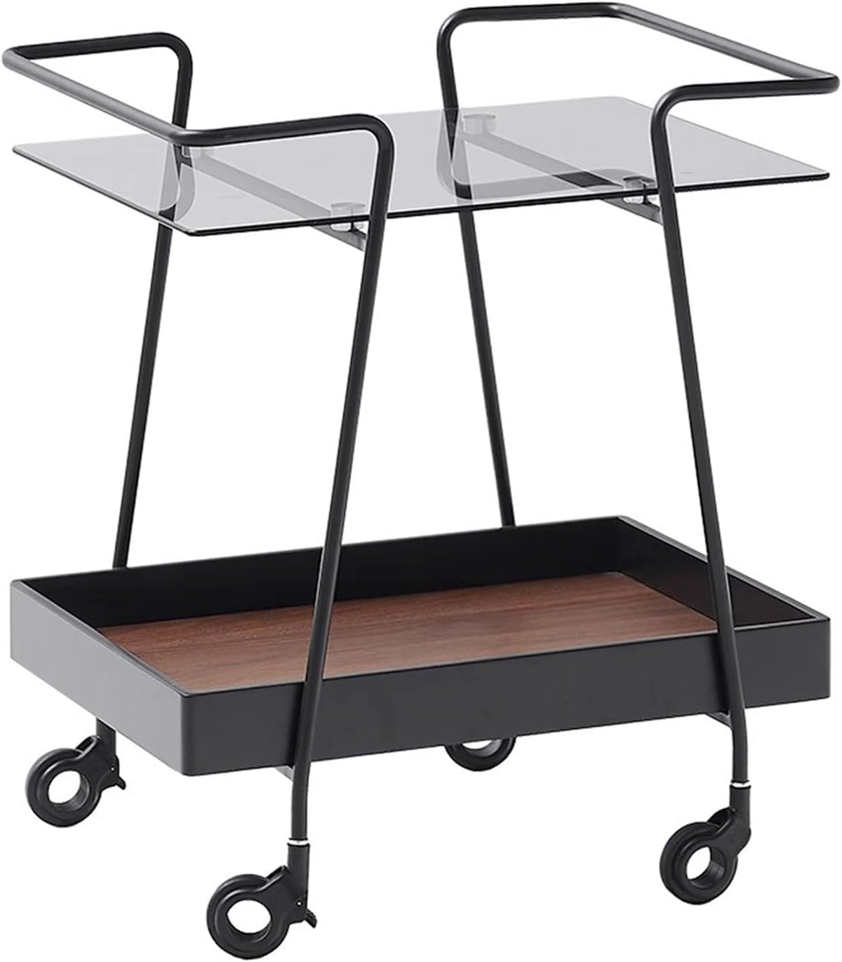 2 Tier Side Table with Wheels End Tables with Storage Shelf Storage Cart with Glass Top Small Coffee Table for Home Solid Construction