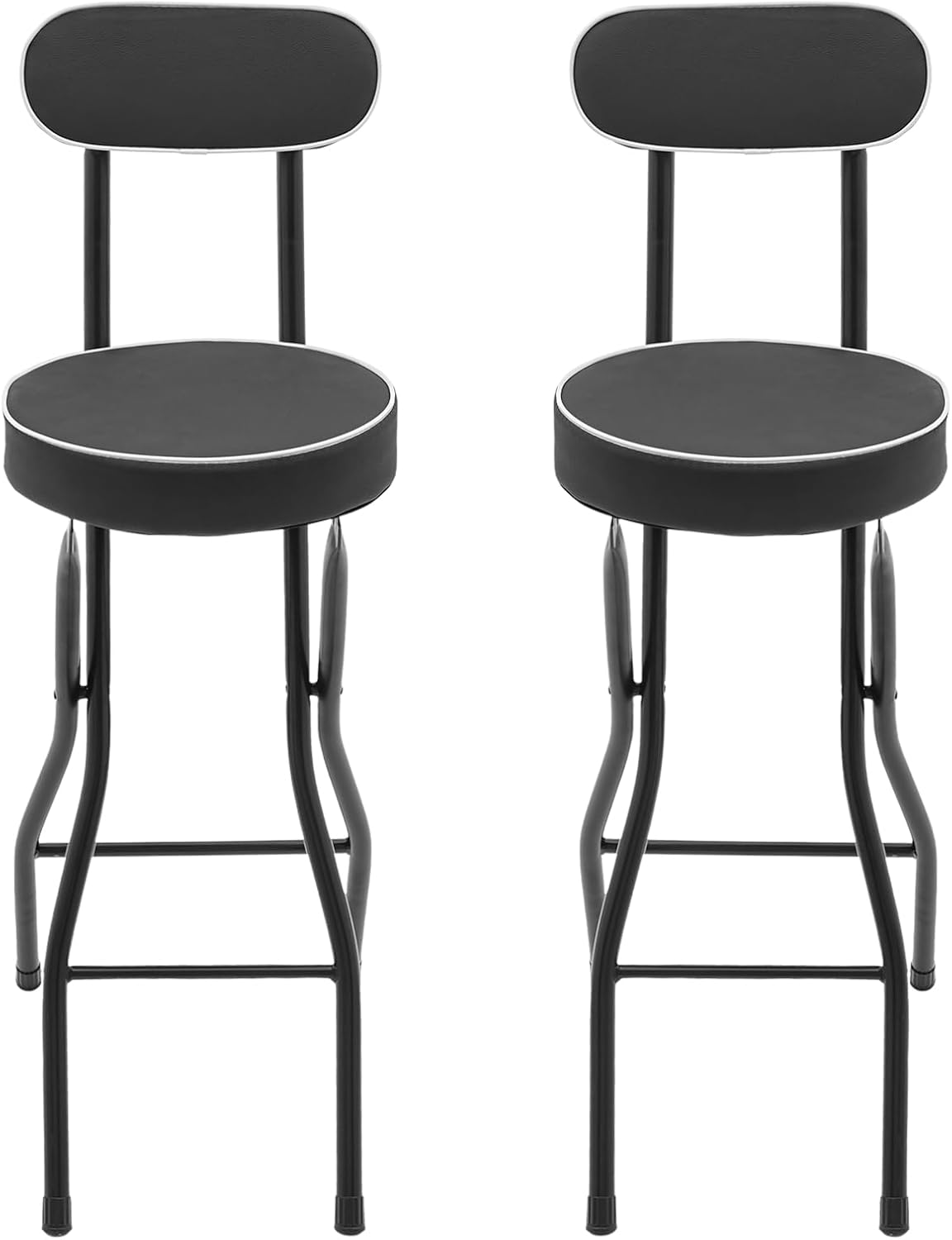 2PCS Folding Bar Stool with Backrest,25.6 in Tall Cushioned Leather Padded Portable Stools,Collapsible Counter Height Chairs for Restaurant Bar (Black)