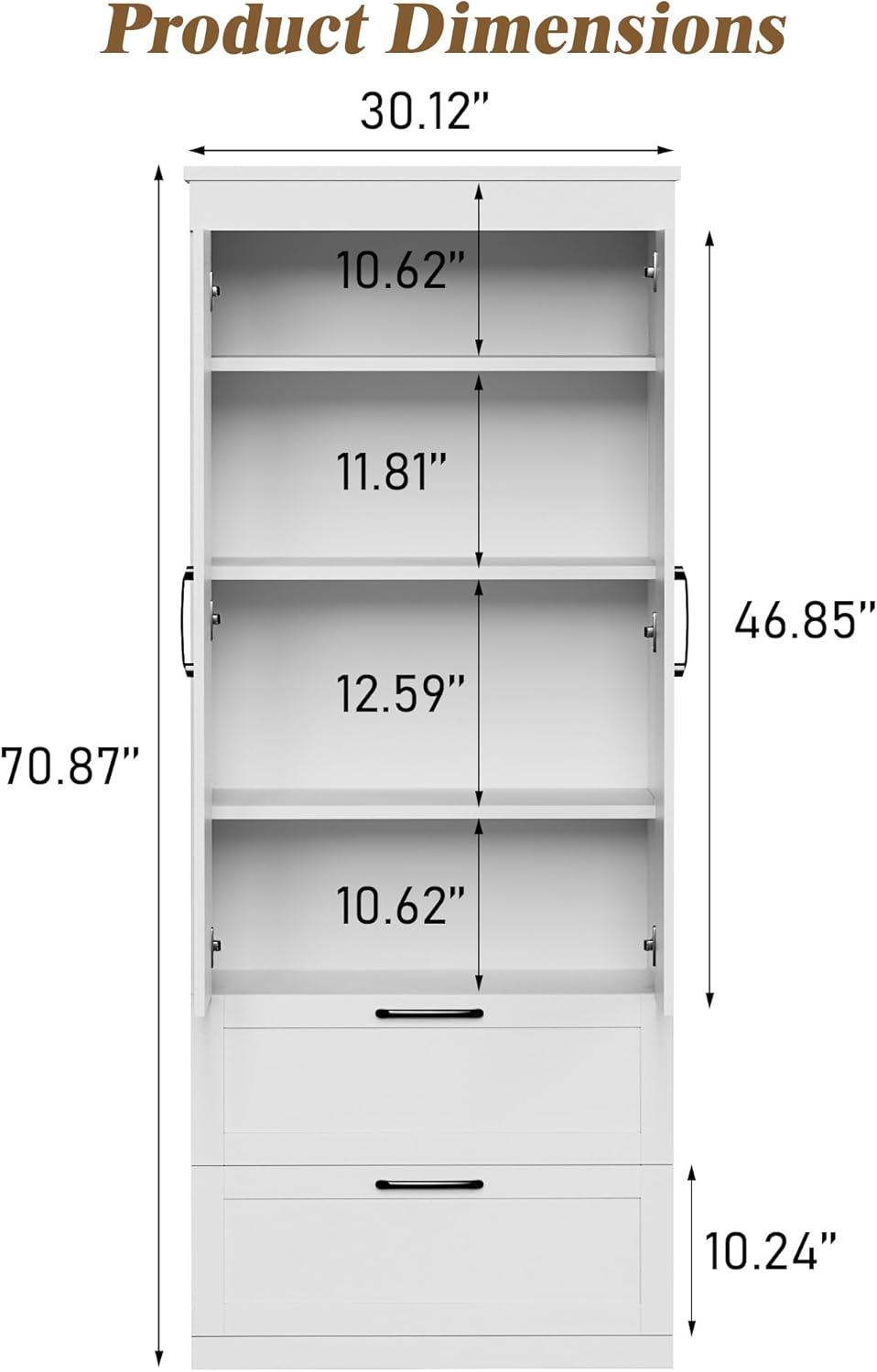 71” H Kitchen Pantry Cabinet, 4-Tier Farmhouse Storage Cabinet with Barn Doors, 2 Drawers, Adjustable Shelf, Freestanding Cupboard for Kitchen, Bathroom, Living Room (White)