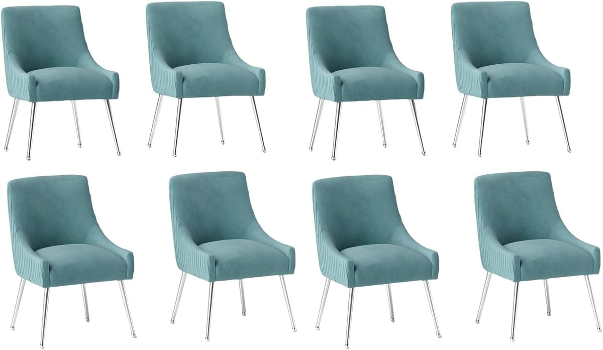 Dining Chairs Modern Style Velvet Upholstered Accent Chair Vanity Chair with Vertical Bar Tufted Chair with Silver Legs Set of 8 for Living Room,Dining Room,Bedroom