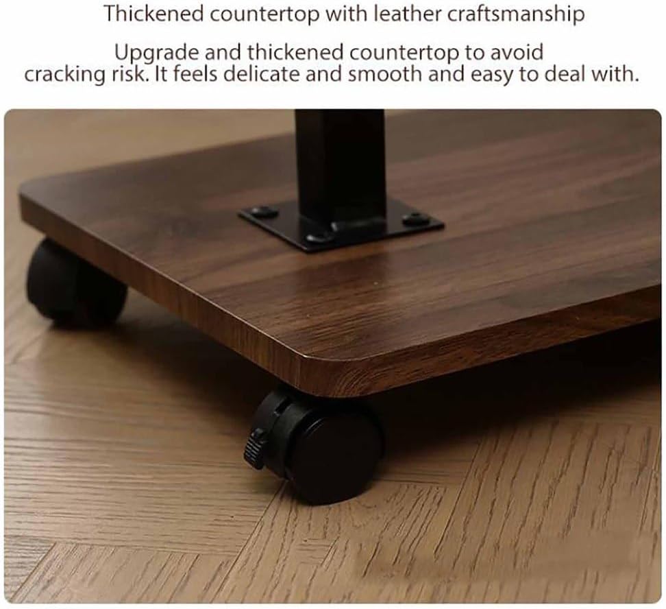 C Shaped End Table Adjustable Height with Wheels, Couch Tables That Slide Under, C Shaped End for Couch Double-Layered Storage for Living Room, Bedroom,Cherry Wood Color