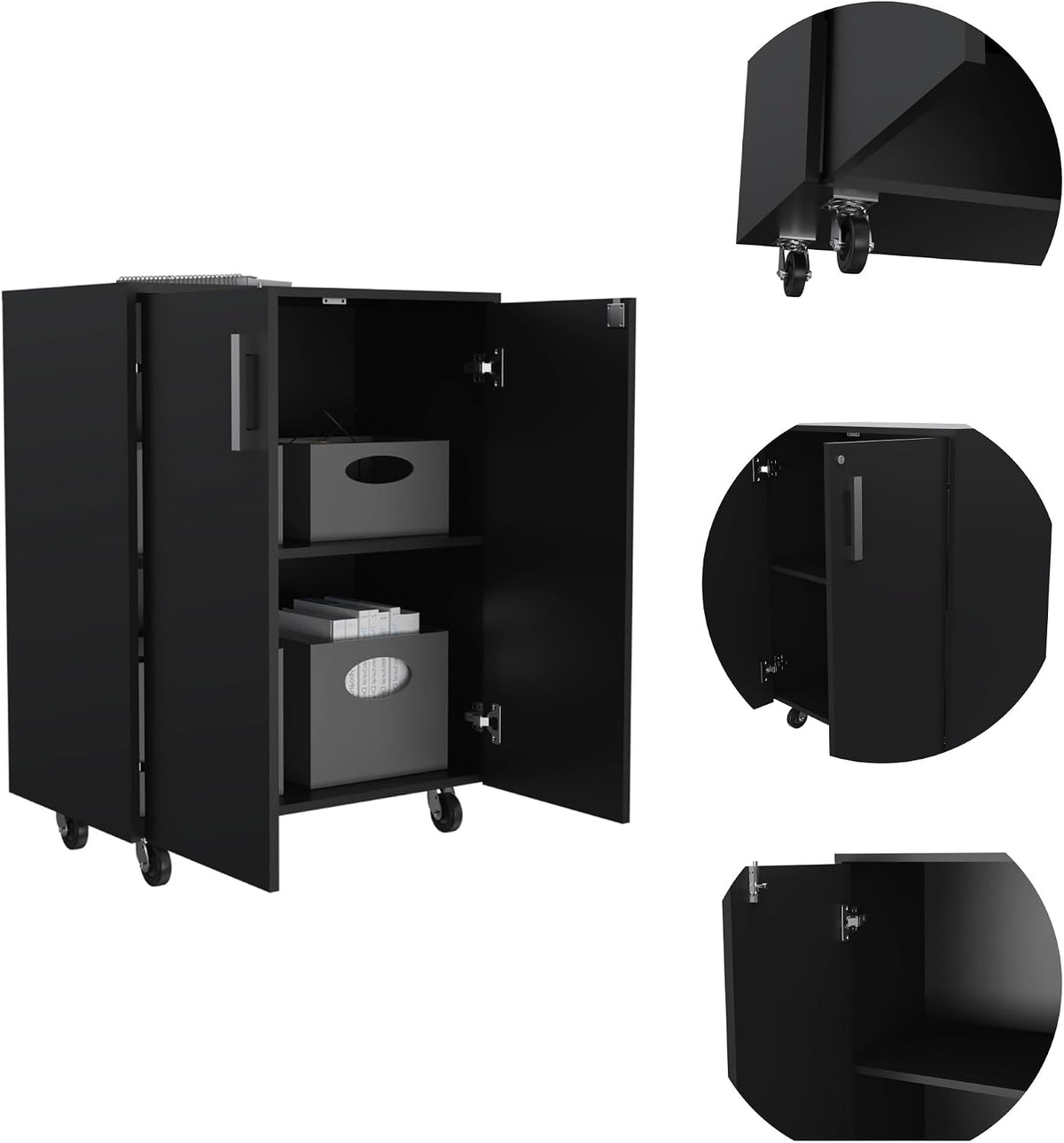 Storage Cabinet Lions, Double Door and Casters, Black Wengue Finish