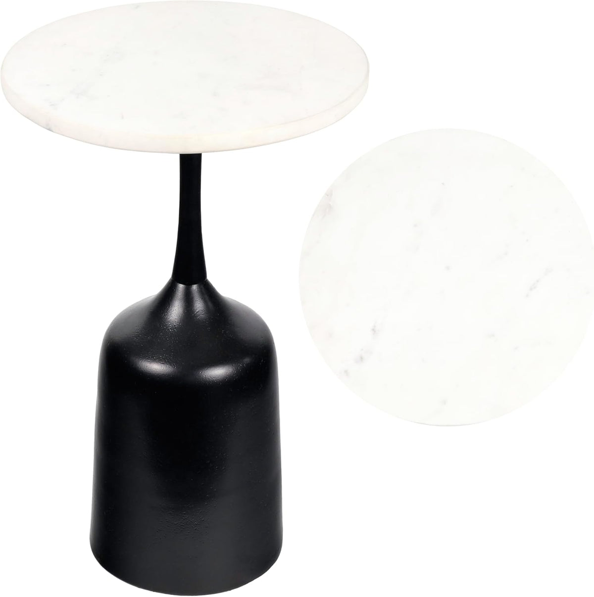 JONATHAN Y Pip Modern Round Marble Drink Table with Antique Black Bell-Shaped Metal Pedestal Base, 20.25" Tall Small Side Accent Martini Table for Living Room and Small Spaces END4002C