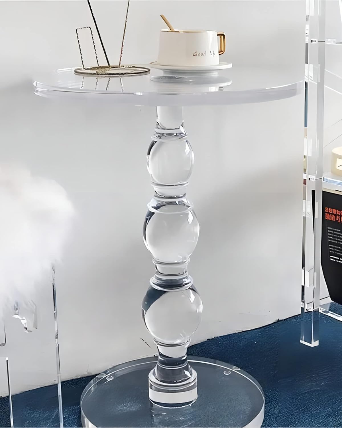 Acrylic End Table Set of 2, 16" x16" x 23" Modern Pedestal Acrylic Side Table, Clear Round Martini Table for Living Room Bedroom Small Spaces
