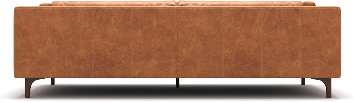 Valencia Mary Leather Couch 93" | Top Grain Nappa 11000 Leather Wide Seat, Solid Wood Frame, Plush Cushioning, Top-Stitched French Seams, Saddle Tan