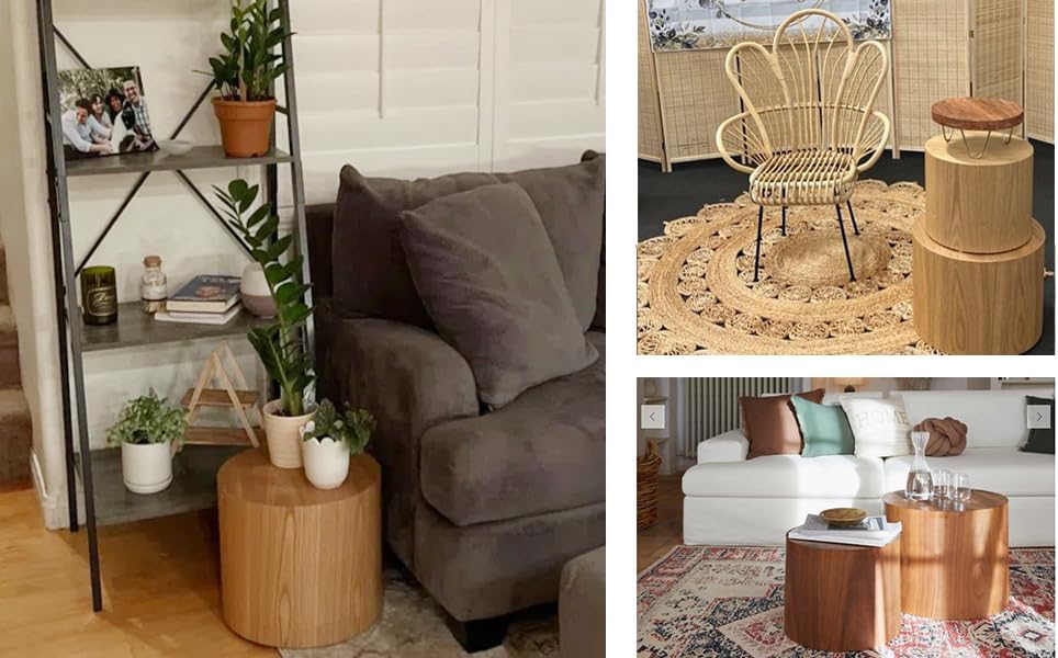 Wood Side Table Round Small Coffee Tables Nesting End Table Set of 2 for Living Room Bedroom Office, No Assembling (Oak/Walnut - Round)
