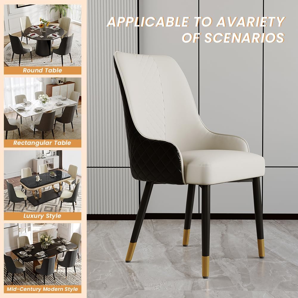 POVISON PU Dining Chairs Set of 2, 38" Faux Leather Upholstered Bar Chairs with Metal Legs, Modern High-Back Side Chairs for Living Room, Pub, Coffee, Home, and Kitchen (Black)