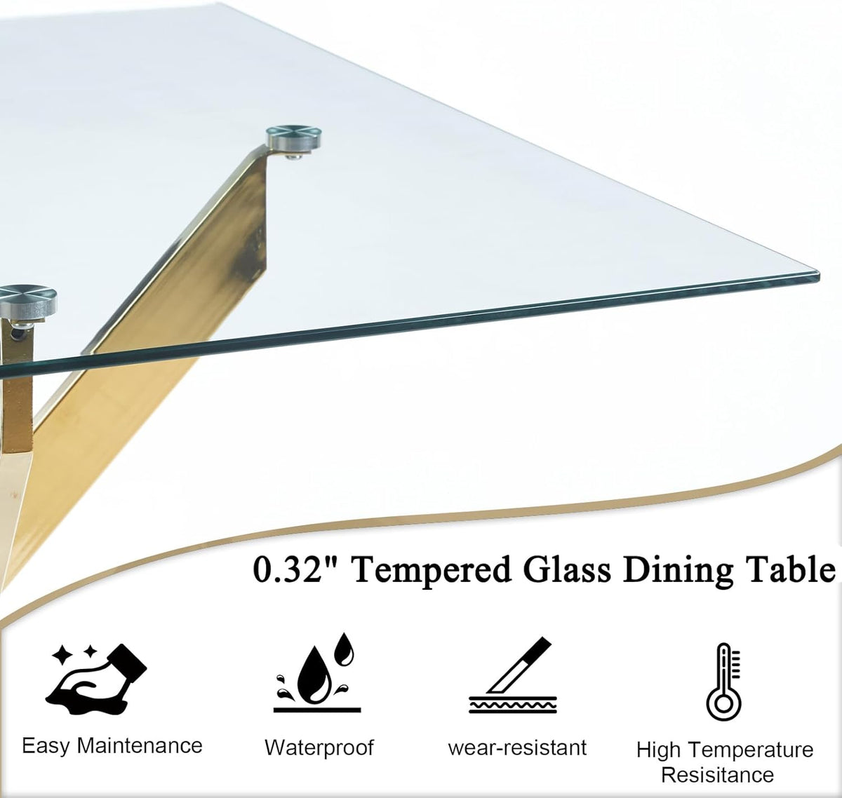 Square Dining Table for 4, 36 Inch Glass Kitchen Table with Gold X Metal Legs, Modern Tempered Glass Dinner Room Table for Small Space Dining Room Kitchen Restaurant
