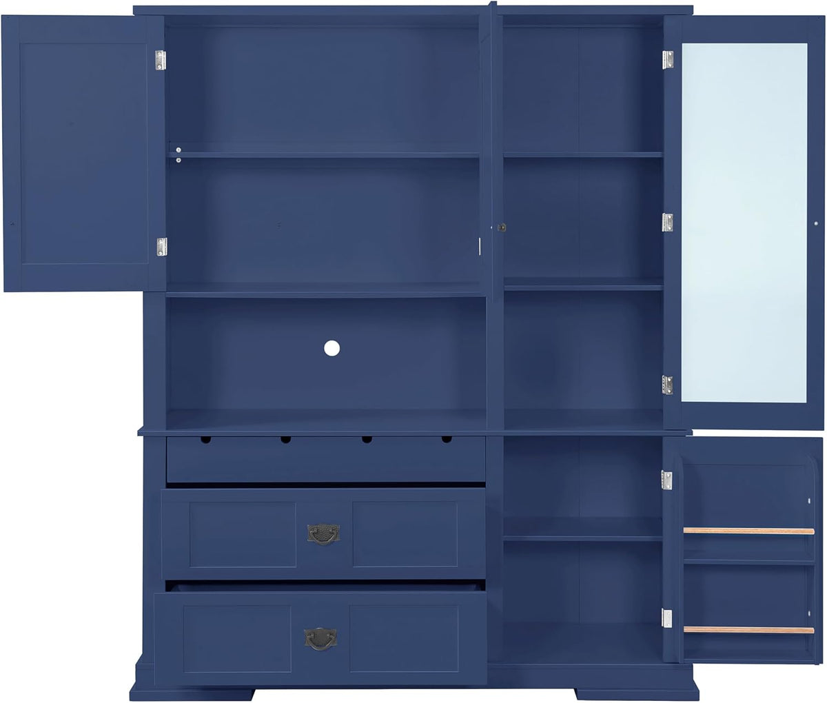 LUMISOL 78" Tall Kitchen Pantry Cabinet with Hutch and Drawers, Modern Kitchen Hutch with Door Shelf and Adjustable Shelves, Large Food Pantry Storage Cabinet for Kitchens,Dining Room, Blue