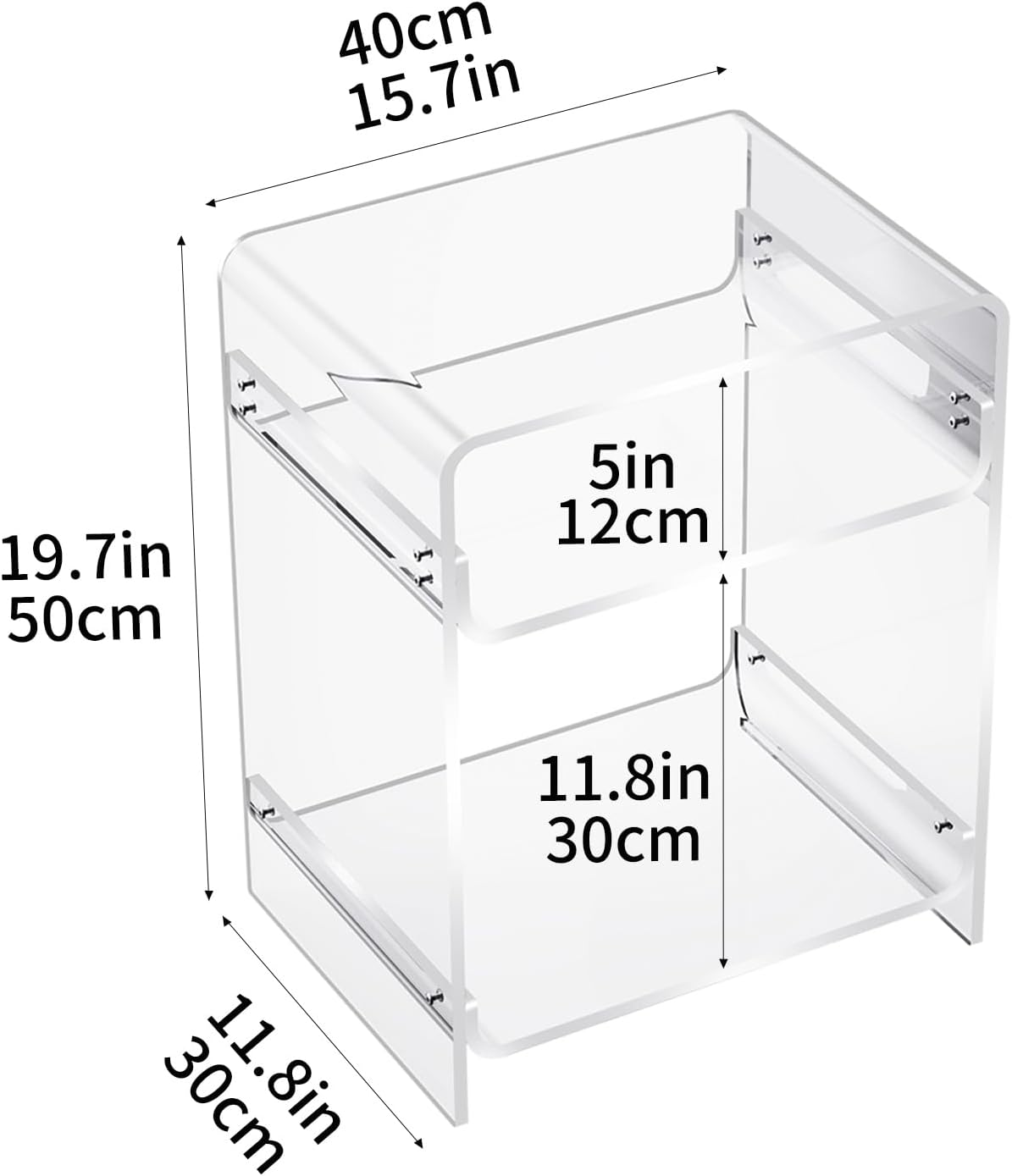 Acrylic End Table Record Player Table with Storage Shelf Clear Side Table Nightstand (15.7x19.7x11.8) (Clear)