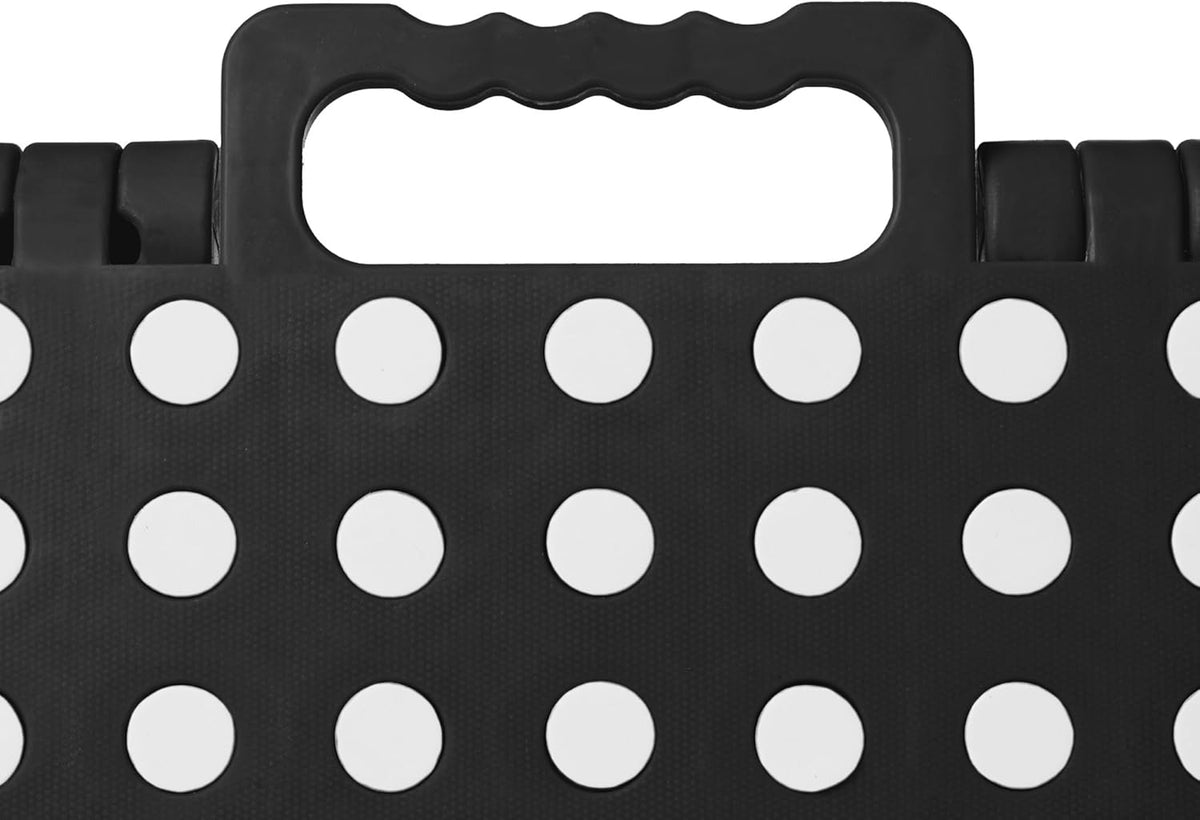 Casafield 16" Folding Step Stool with Handle (Set of 2), Black - Portable Collapsible Small Plastic Foot Stool for Adults - Use in the Kitchen, Bathroom and Bedroom