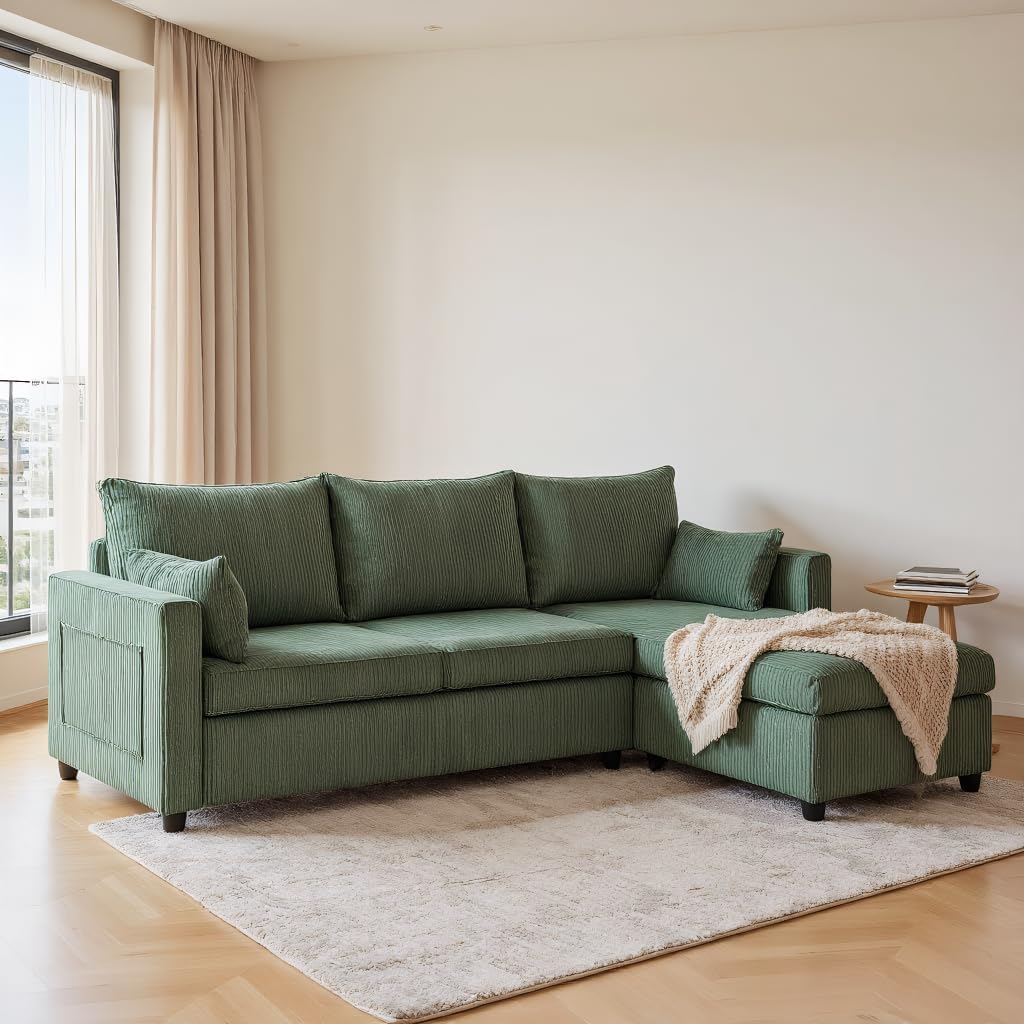 Ball & Cast 86" Sectional Sleeper Sofa Bed Pull Out Couches for Living Room | L Shaped Convertible Pull Out Sofa Bed with Reversible Storage Chaise and Side Pocket, 3-Seat Sofa for Small Space Apartment