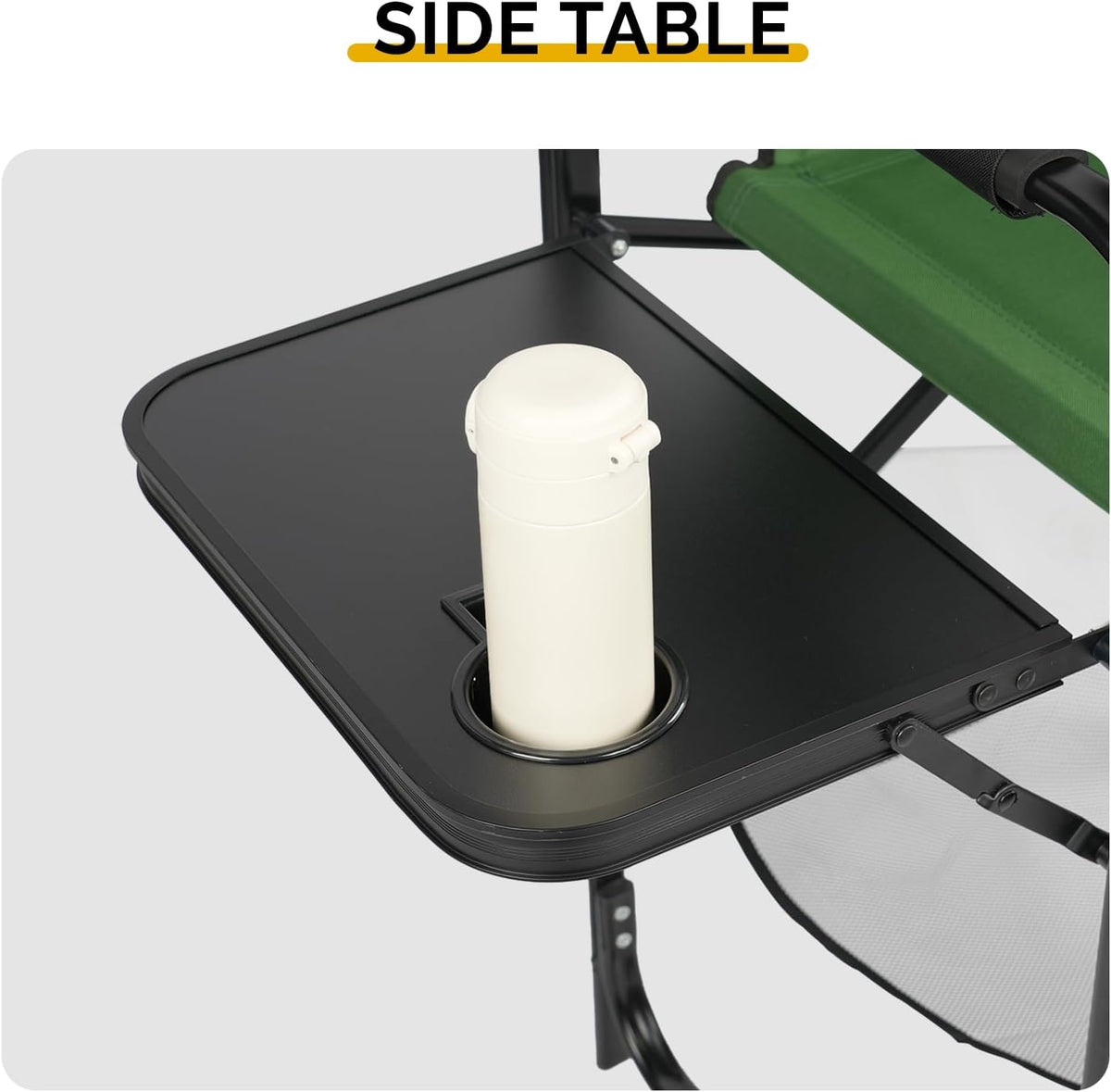 26" Tall Directors Chair, Outdoor Height Seat Folding Chair with Side Table & Storage Bag, Support for 300Lbs, Portable Makeup Artist Chair with Bar Height (Green)
