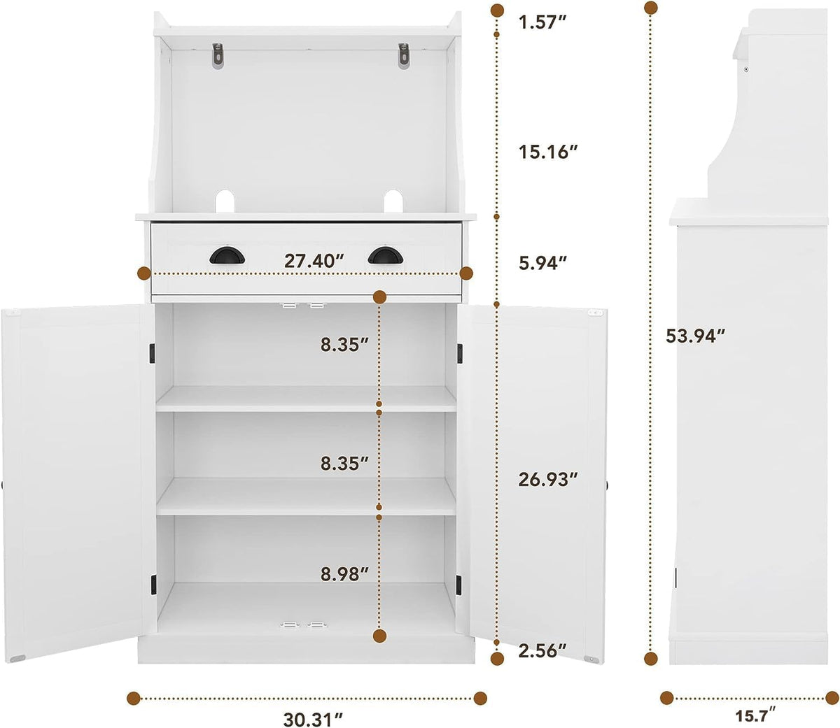 HLR 54" Kitchen Pantry Storage Cabinet with Drawer and Adjustable Shelves, Microwave Oven Cabinet with Doors for Kitchen, Bathroom or Hallway,White
