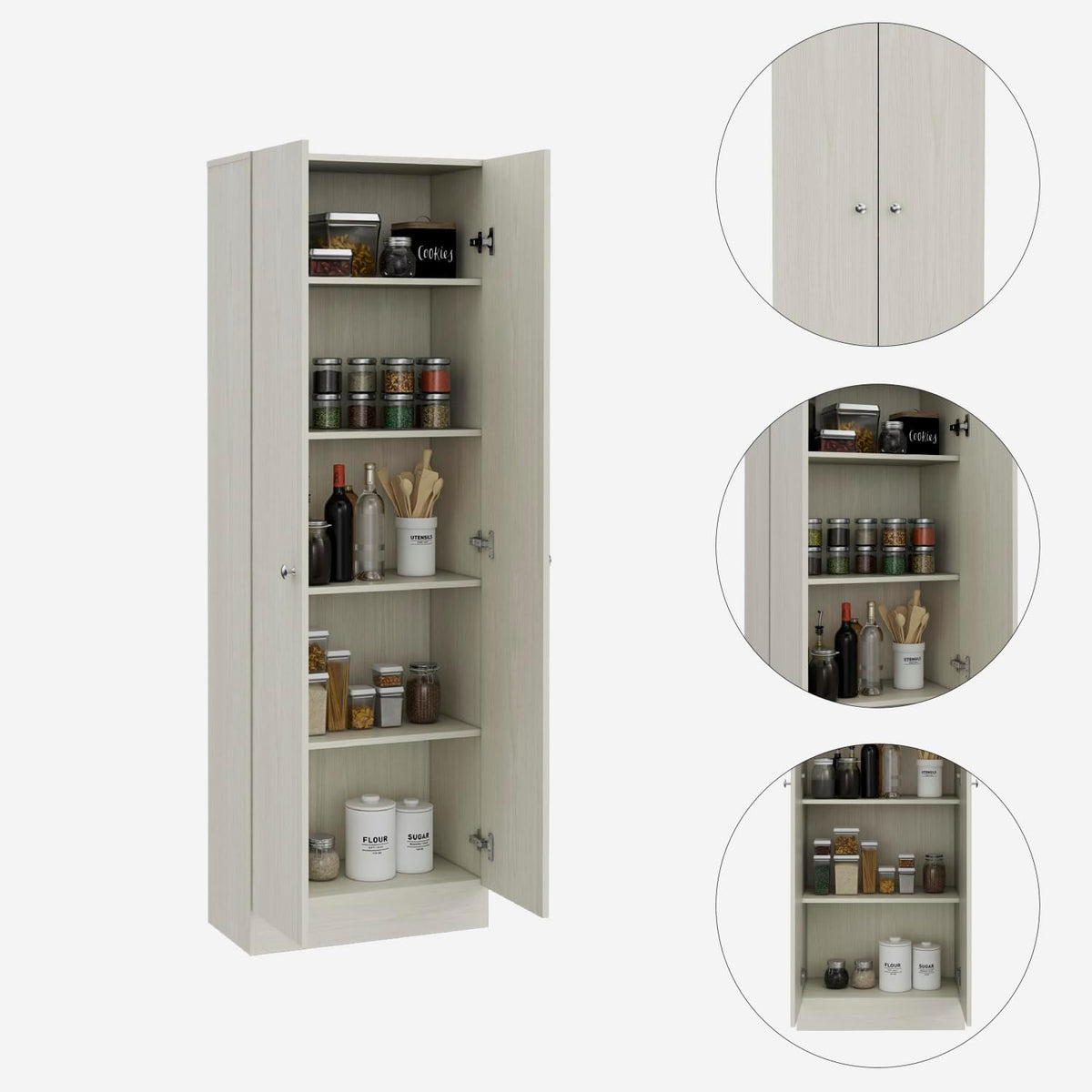 Multistorage Pantry Cabinet, Five Shelves, Double Door, Beige