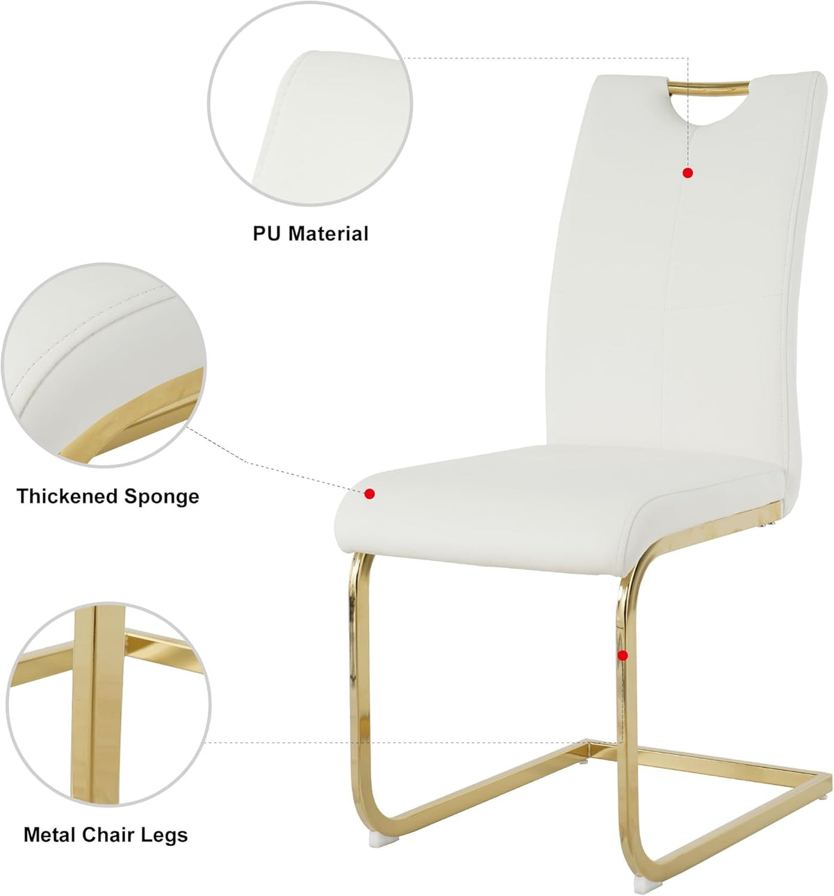 yeag Modern Rectangular Glass Dining Table Set for 4, 47" Clear Tempered Glass Kitchen Table with Gold Metal Legs & 4 White PU Faux Leather Upholstered Dining Chairs for Home, Dining Room, Office