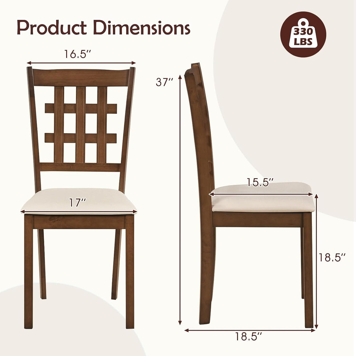 Giantex Wooden Dining Chairs Set of 4, Linen Fabric Upholstered Kitchen Chairs w/Rubber Wood Frame, Padded Seat, High Curved Back, Farmhouse Armless Side Chairs, Living Dining Room Restaurant