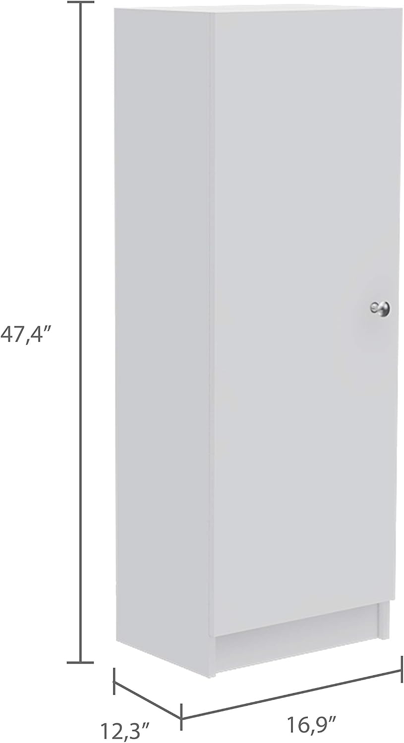 Kitchen Pantry 47" H, 1 Door Cabinet, 4 Interior Shelves, White