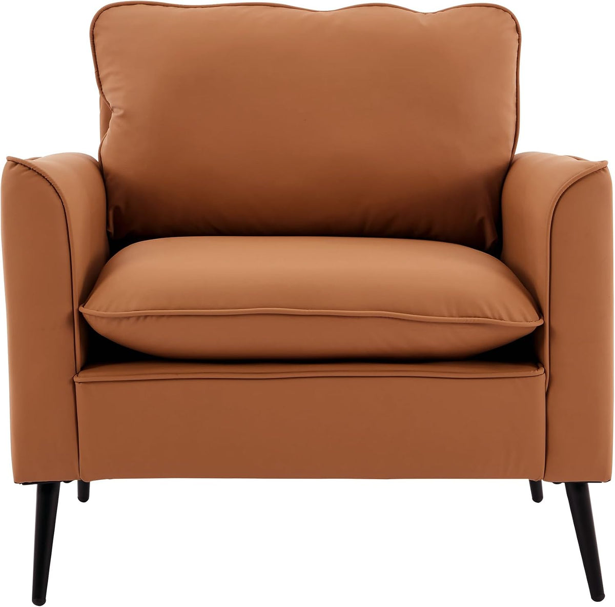 YISHENG Mid-Century Modern Living Room Accent Chairs Set of 2 - Oversized Faux Leather Armchairs with Removable Cushions & Metal Legs, Comfortable Sofas for Office/Lounge/Bedroom/Reception,（Brown）
