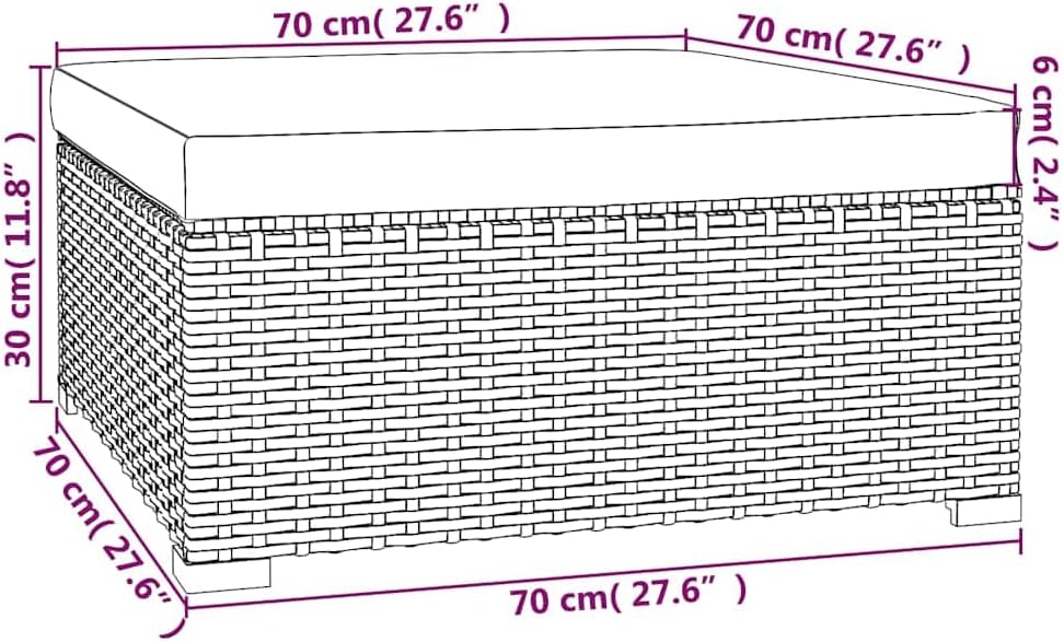 Modular Garden Footrest, Outdoor Patio Rattan Ottoman with Removable Cushion, Square Wicker Foot Stool for Backyard, Balcony, Poolside, 27.6 x 27.6 x 11.8 Inches, Black