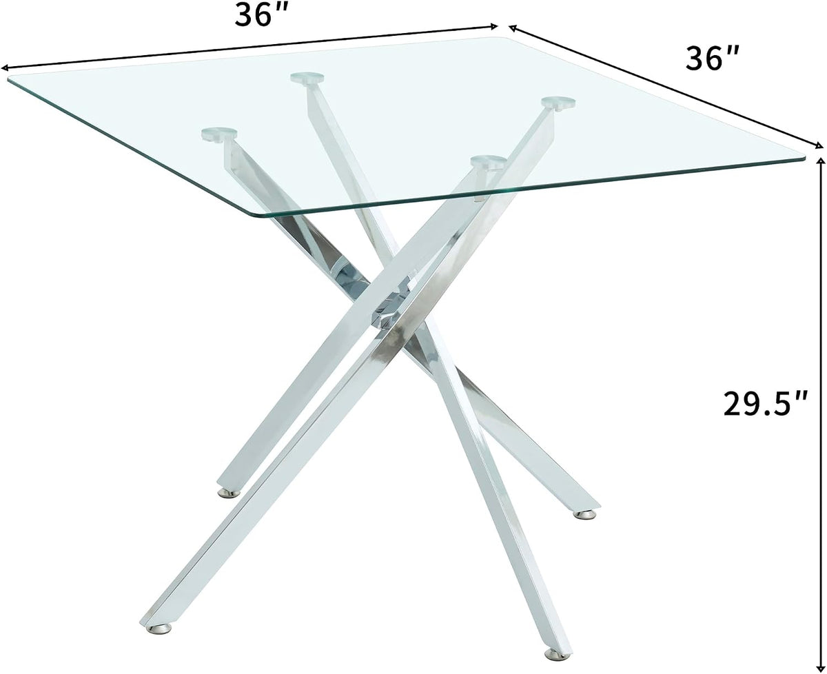 HomVent 36'' Square Glass Dining Table Set for 4,Modern Square Glass Kitchen Table Set for 4, Dining Room Set with Dining Chairs for Kitchen