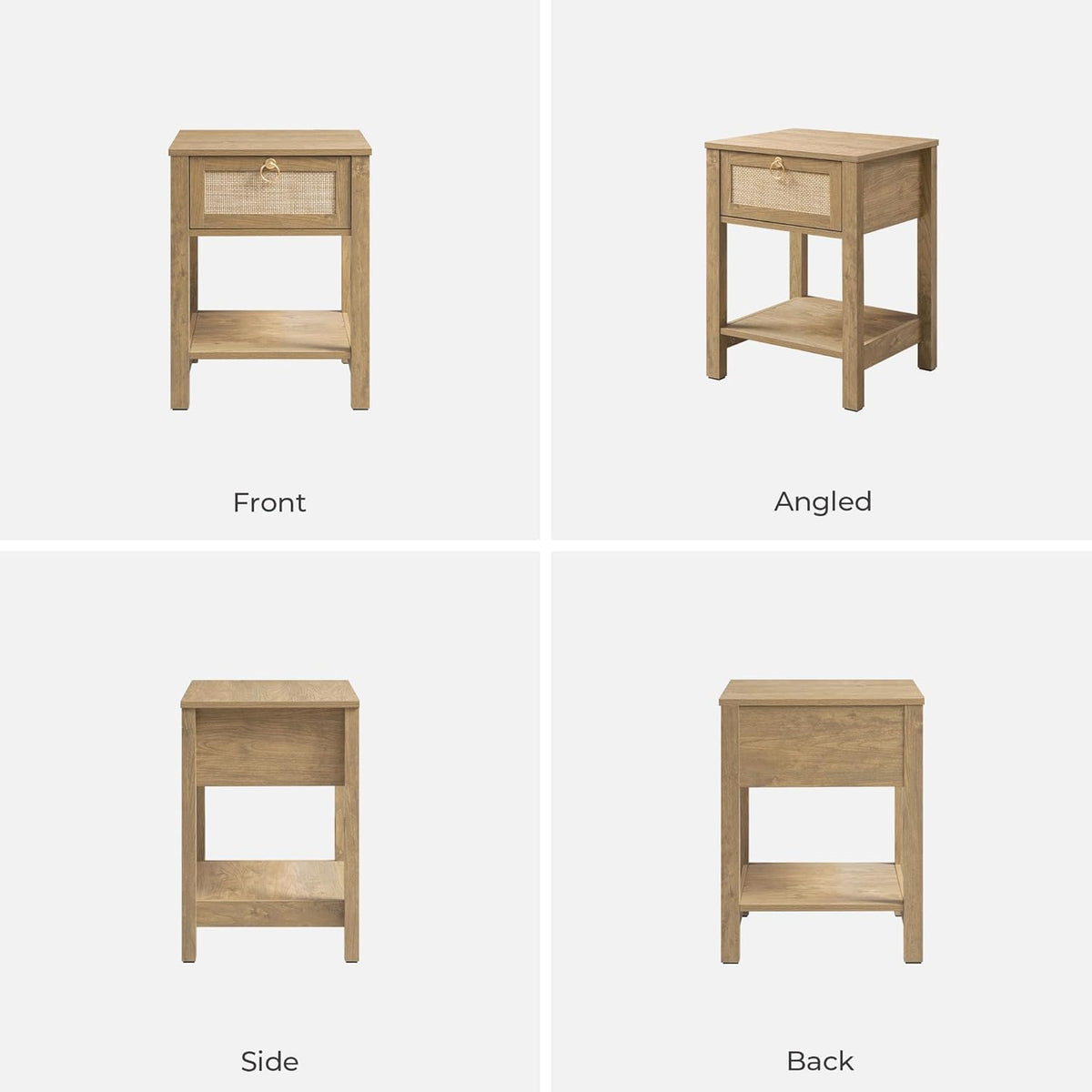 SICOTAS Rattan Nightstand Set of 2 with Storage Shelf, Boho Bedside Tables