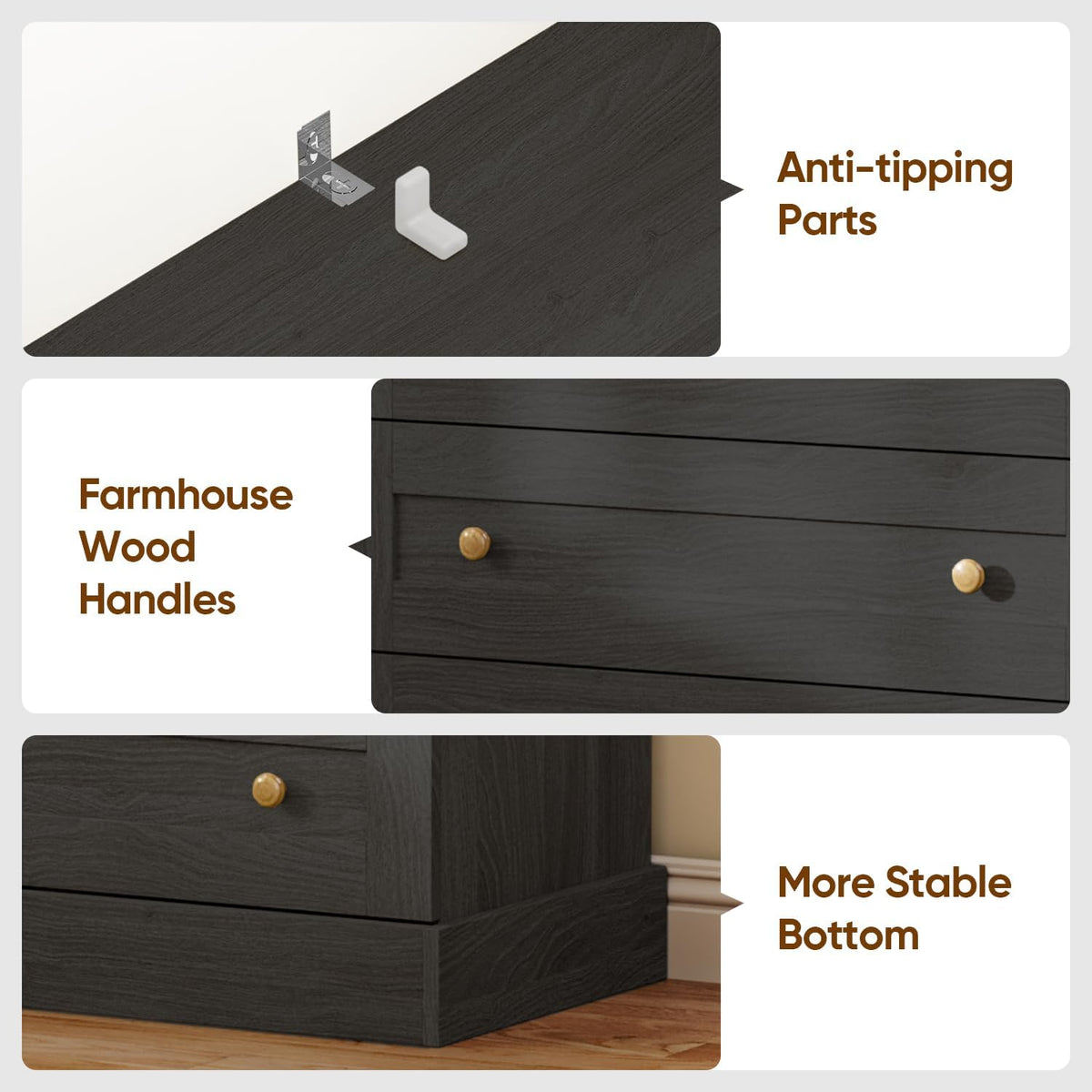 Vyre 71" Tall Farmhouse Kitchen Pantry, Set of 2 Large Storage Cabinets with 3 Drawers, Adjustable Shelves, Wood Versatile Hutch Cabinet for Living Room, Dining Room, Black
