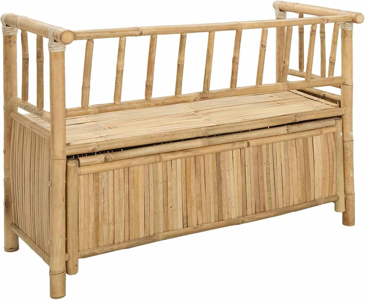 Garden Storage Bench, 43" Bamboo Outdoor Bench with Hidden Storage Compartment, Modern Rectangular Deck Box Seating for Patio, Backyard and Sunroom, Natural Wood Finish