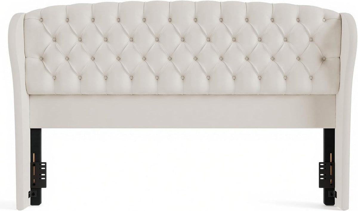 AMERLIFE King/Cal King Headboard Only, Velvet Upholstered Wingback, Cream