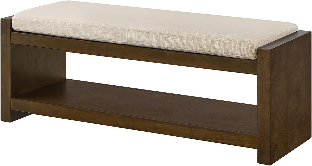 Modern Compact Bed End Bench, Accent Bench with Lower Shelf Shoe Rack, for Living Room Entryway